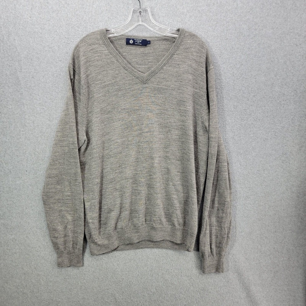 J Crew Sweater adult Large Gray 100% Merino Wool V Neck Pullover